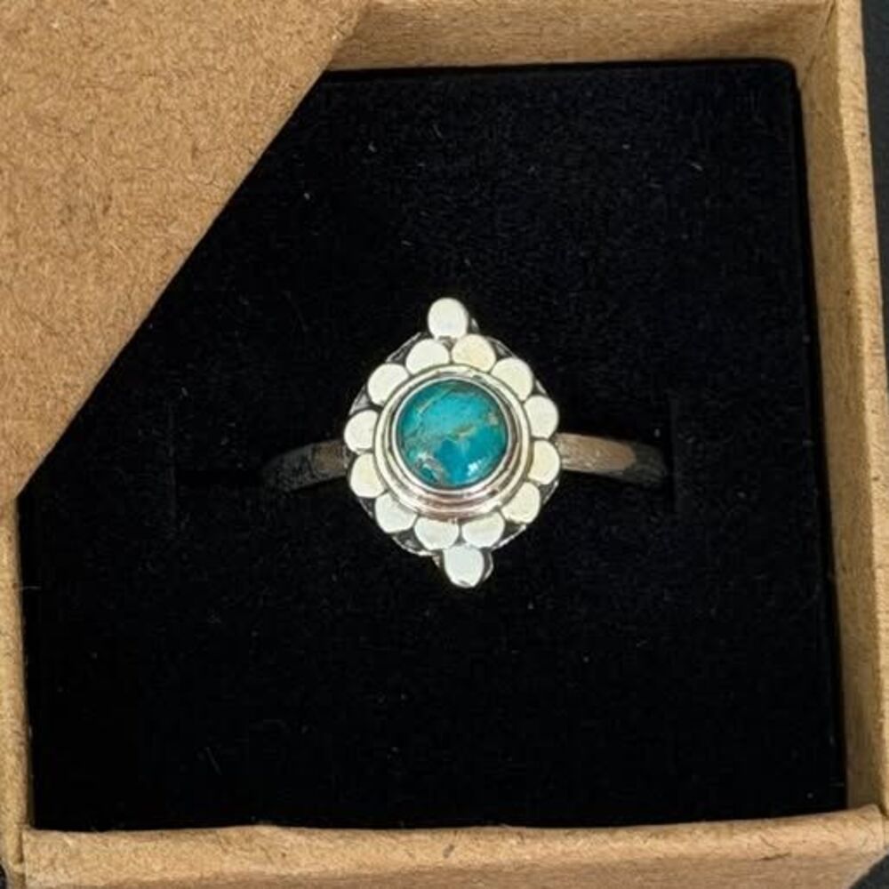 Sterling Silver Turquoise Sunburst Ring — Size 7